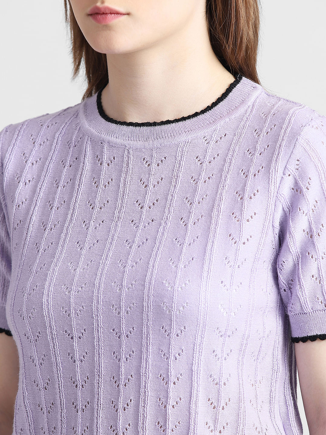 Lavender Pointelle Knit T-Shirt