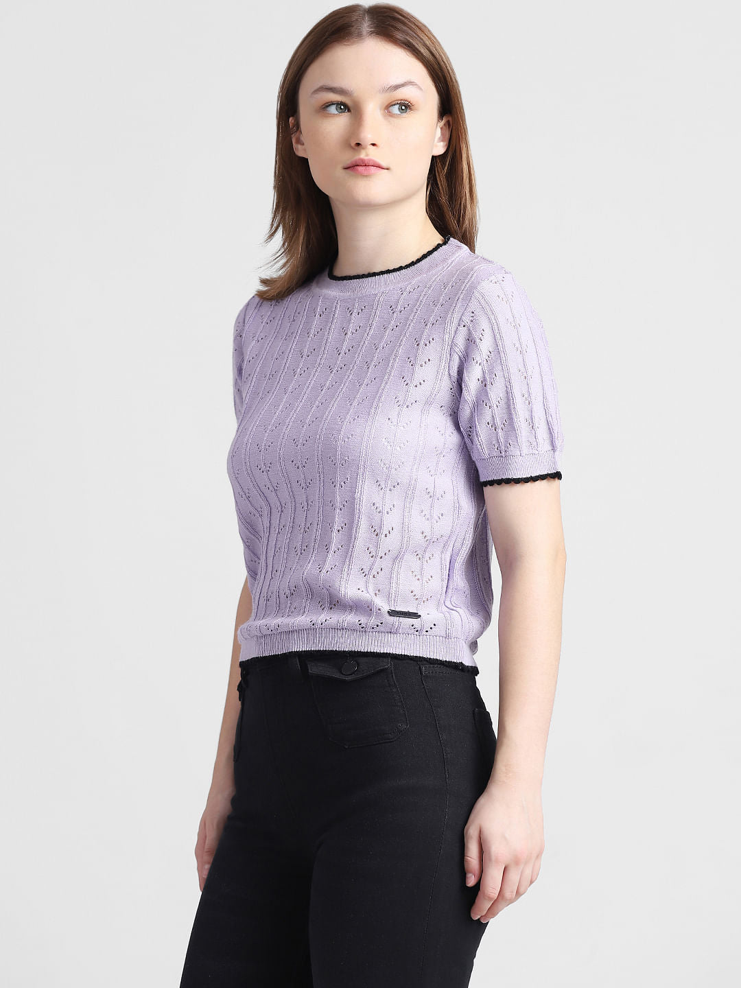 Lavender Pointelle Knit T-Shirt