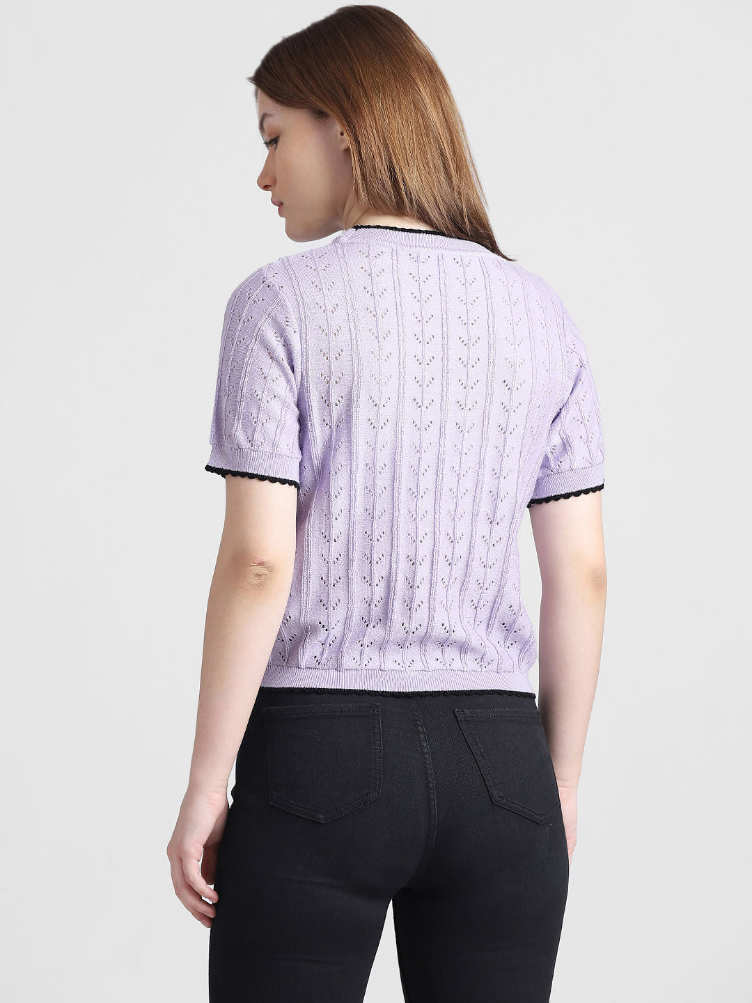 Lavender Pointelle Knit T-Shirt