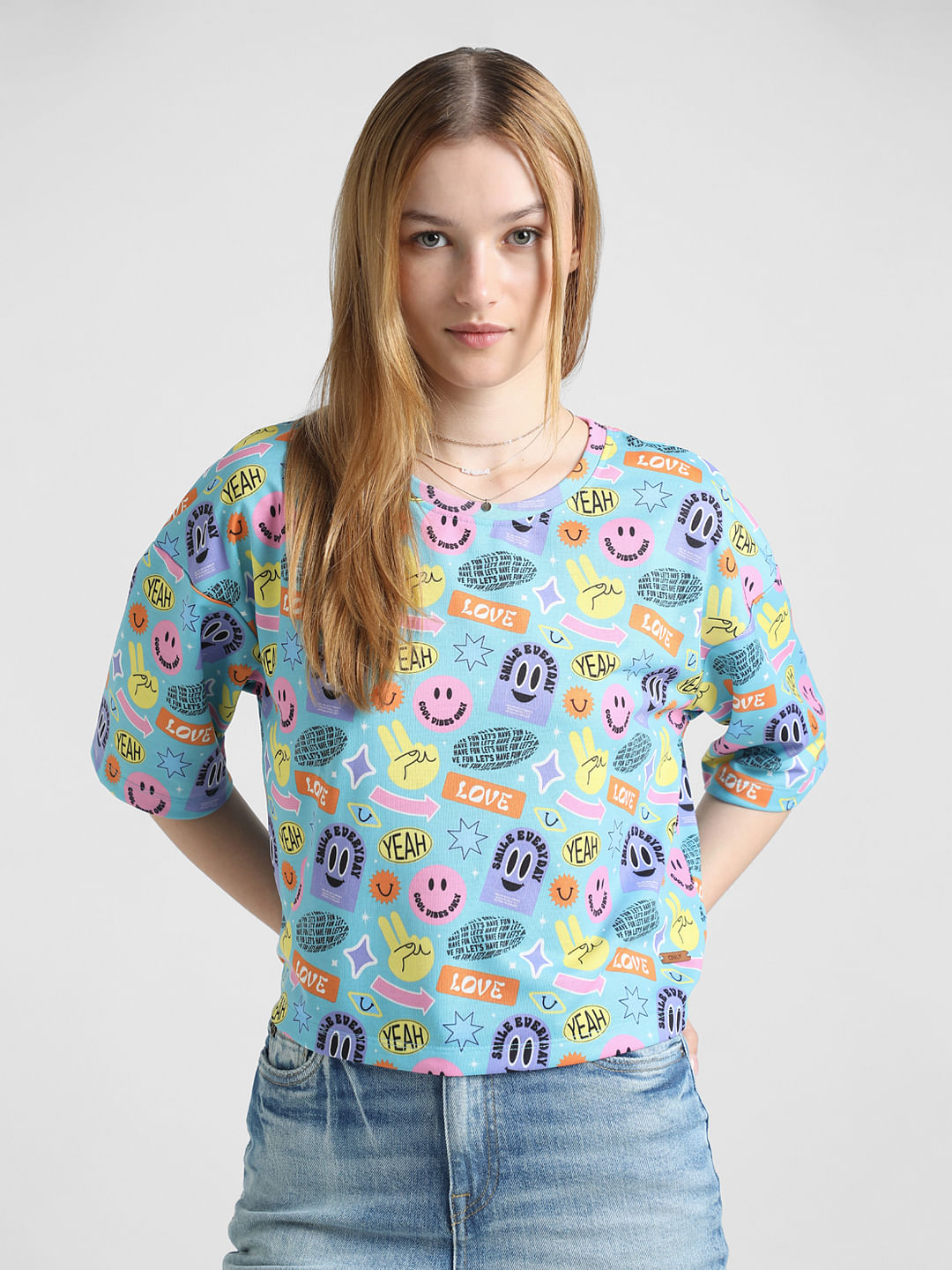 Blue Abstract Print Boxy T-Shirt
