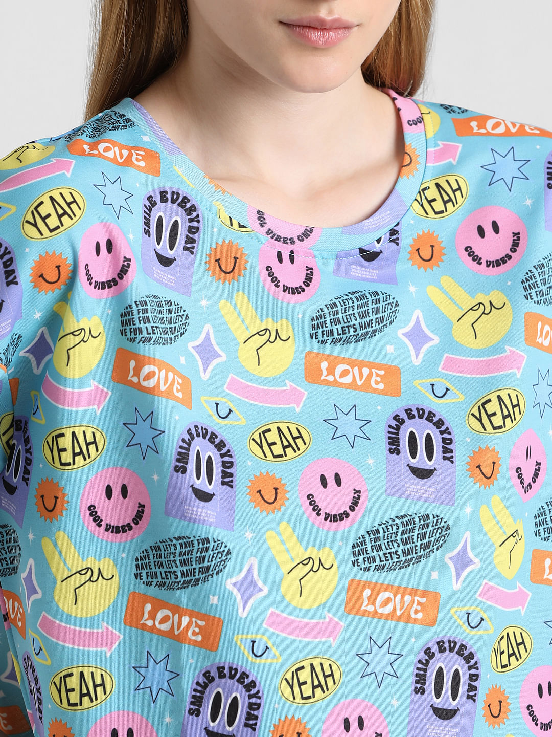 Blue Abstract Print Boxy T-Shirt