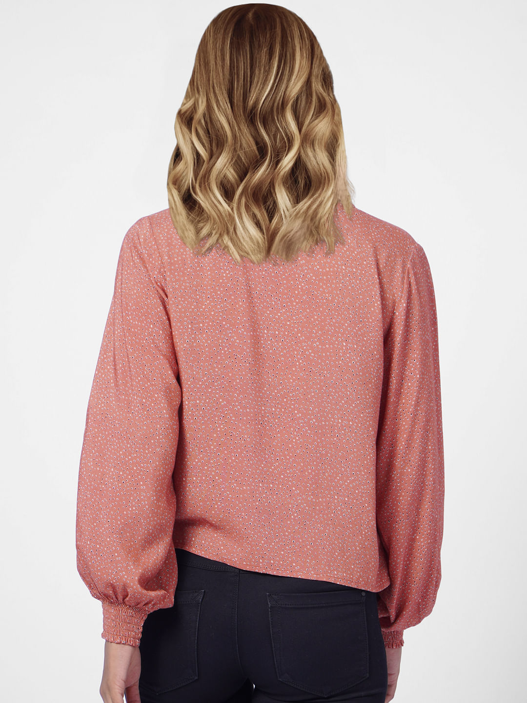 Brown All Over Print V-Neck Top