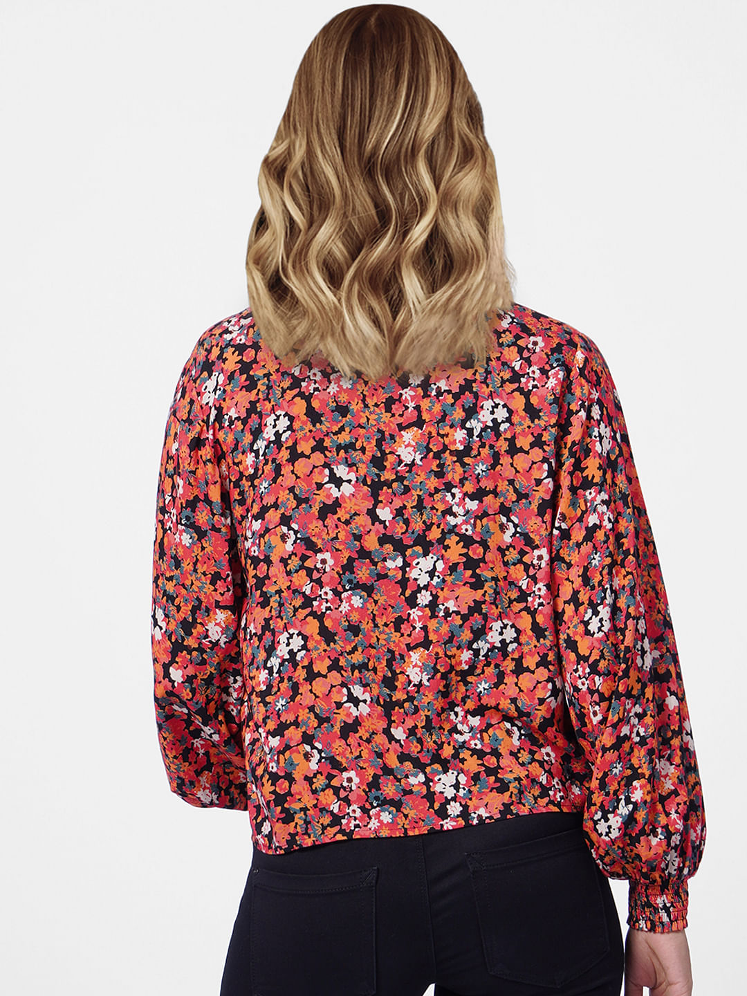 Black All Over Print V-Neck Top