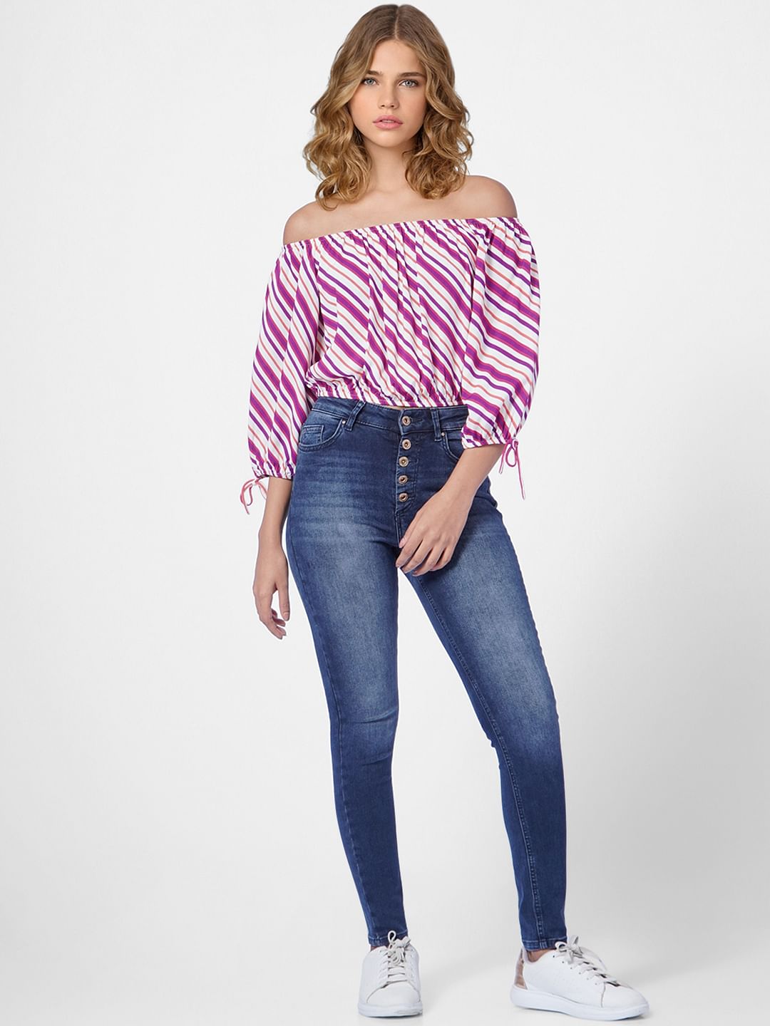 Pink Striped Off-Shoulder Top