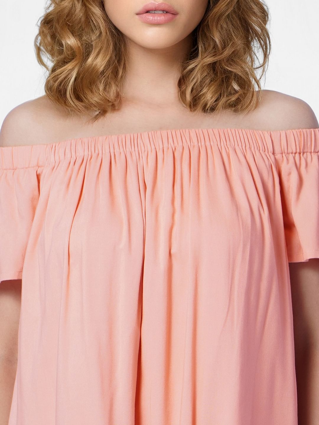 Coral Off-Shoulder Shift Dress