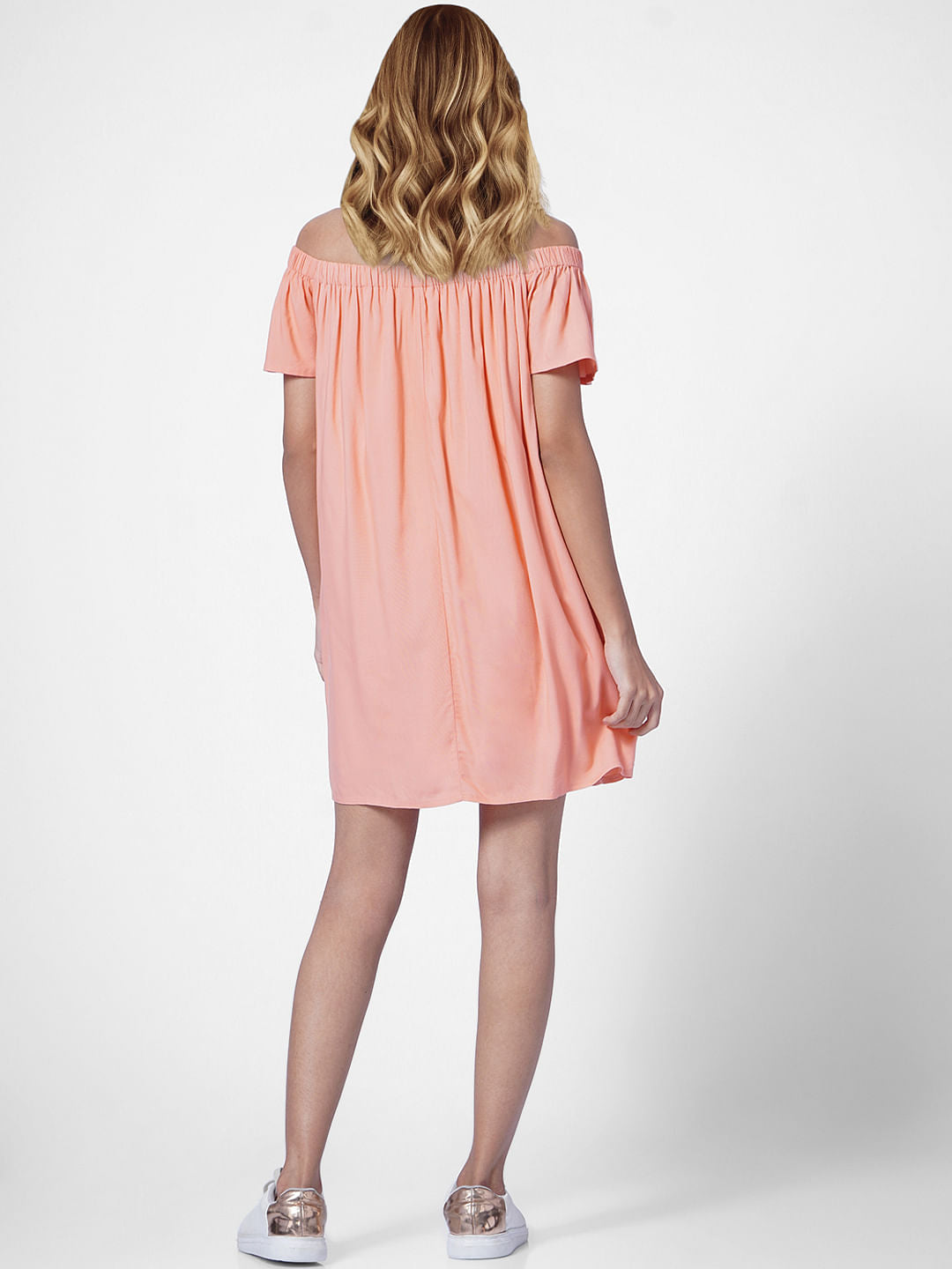 Coral Off-Shoulder Shift Dress