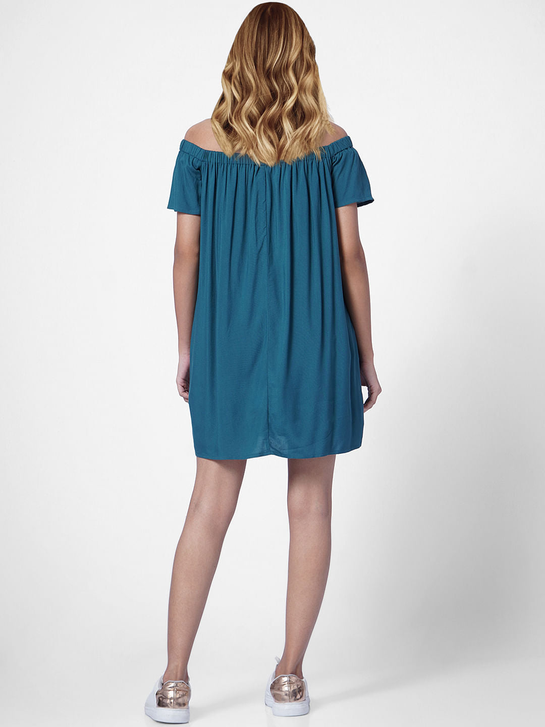 Deep Teal Off-Shoulder Shift Dress