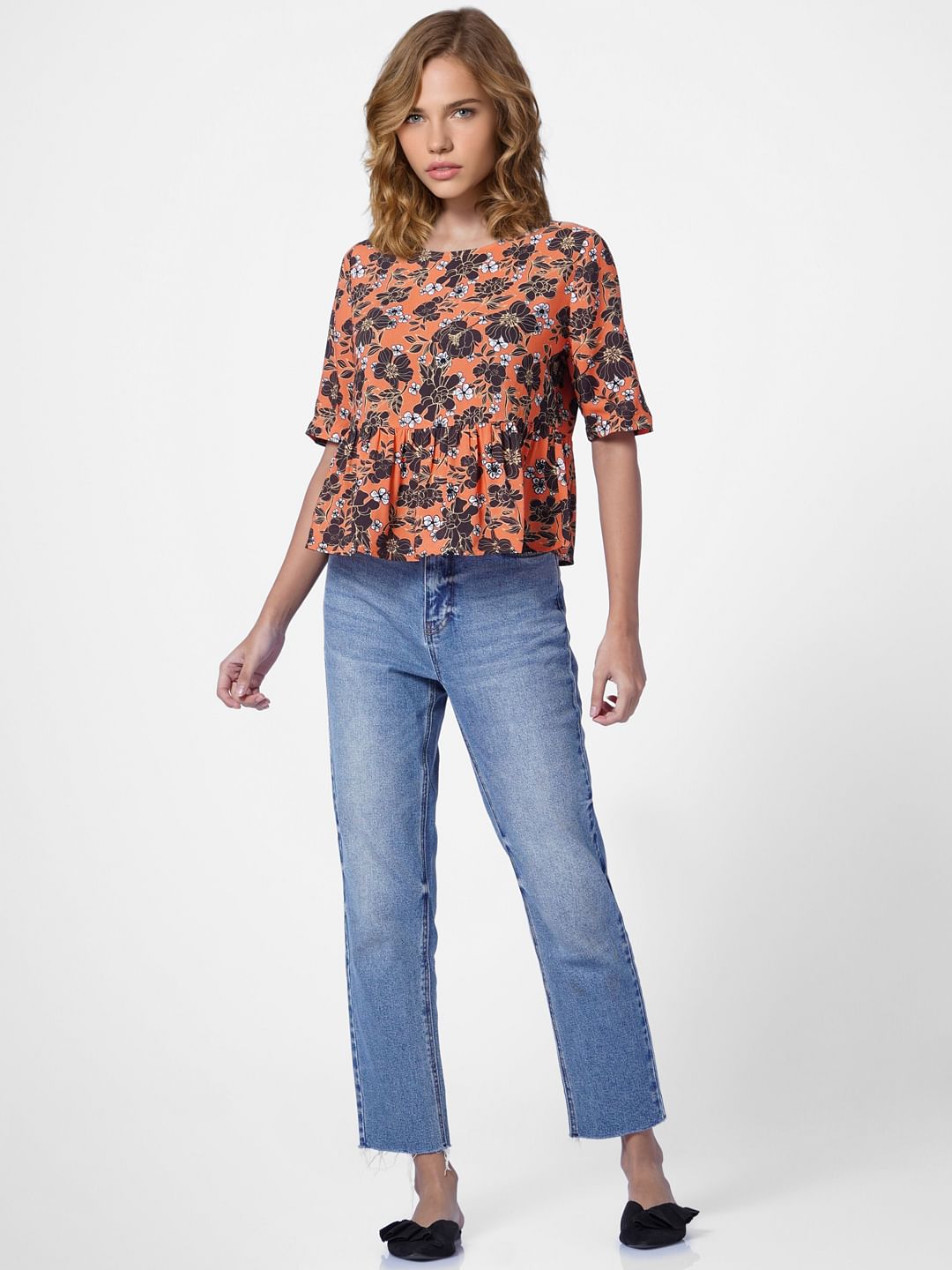 Orange Floral Peplum Top
