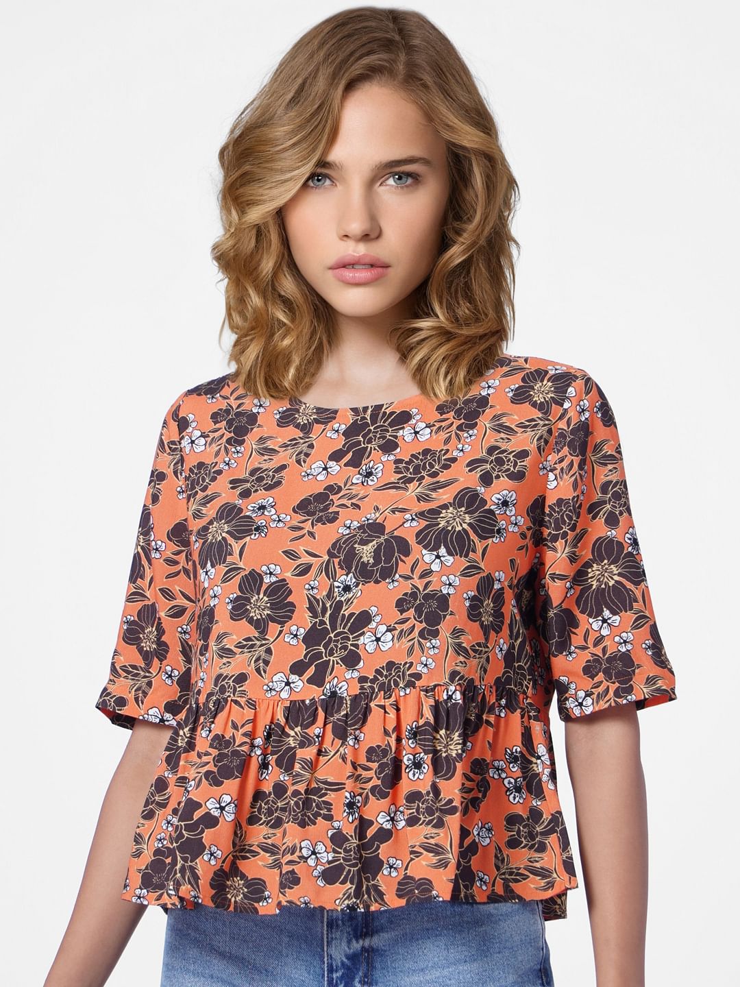Orange Floral Peplum Top