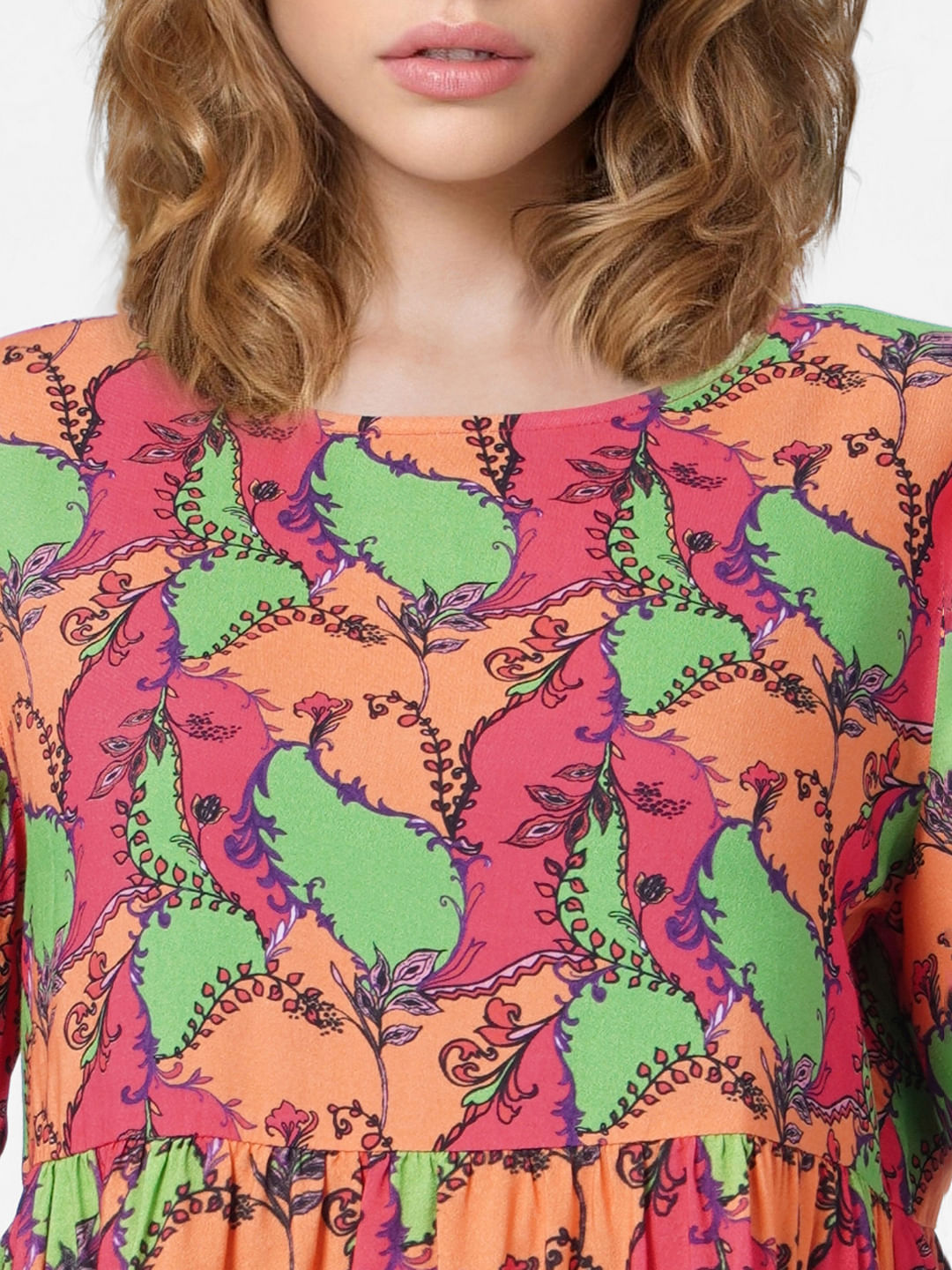 Red Abstract Print Peplum Top