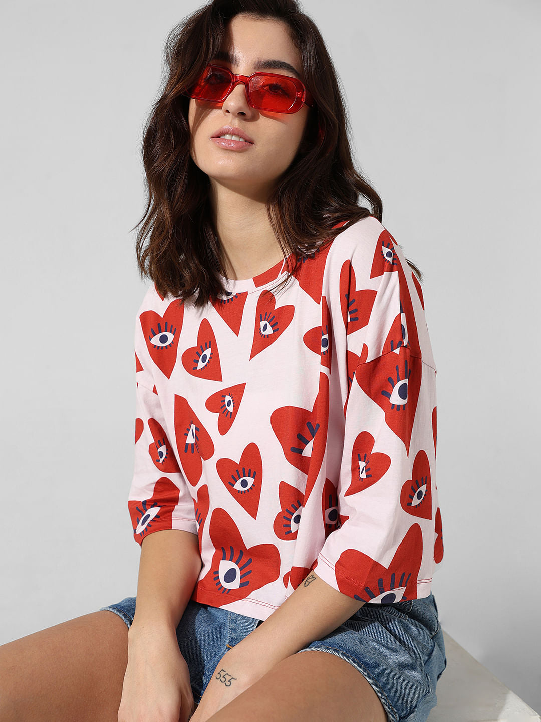 Red Printed Boxy Fit T-Shirt