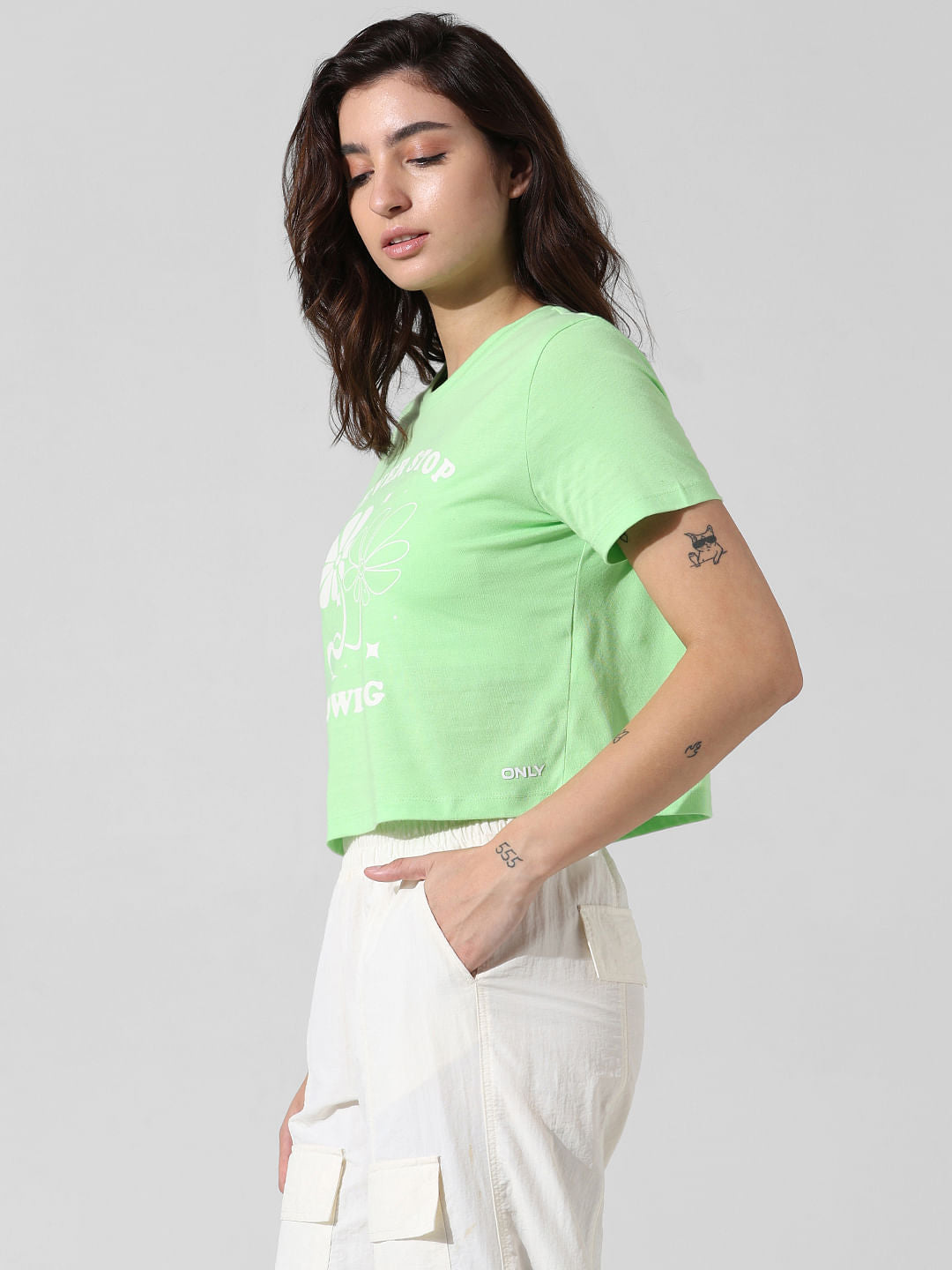 Green Printed Cropped T-Shirt