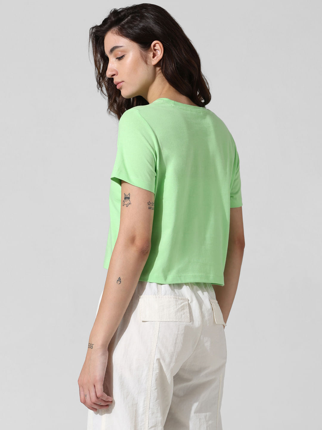 Green Printed Cropped T-Shirt