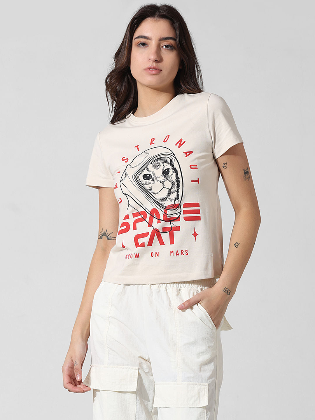 Beige Printed T-Shirt