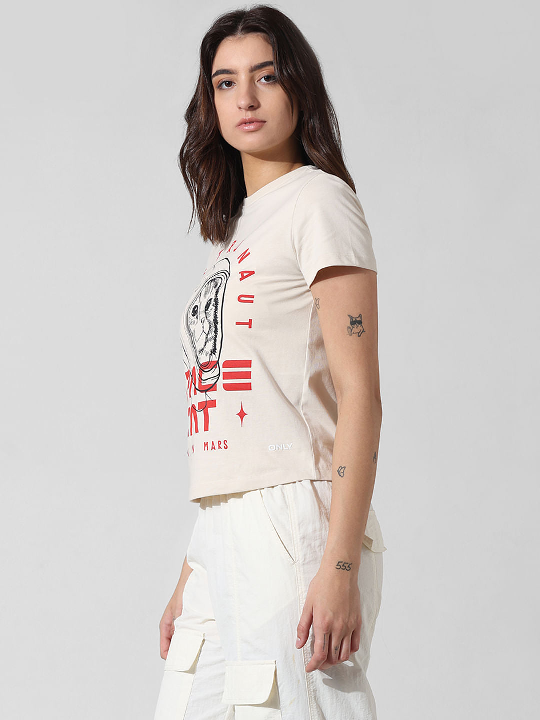 Beige Printed T-Shirt