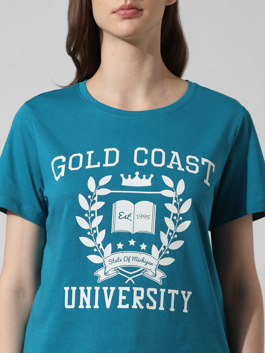 Blue Text Print Cotton T-Shirt