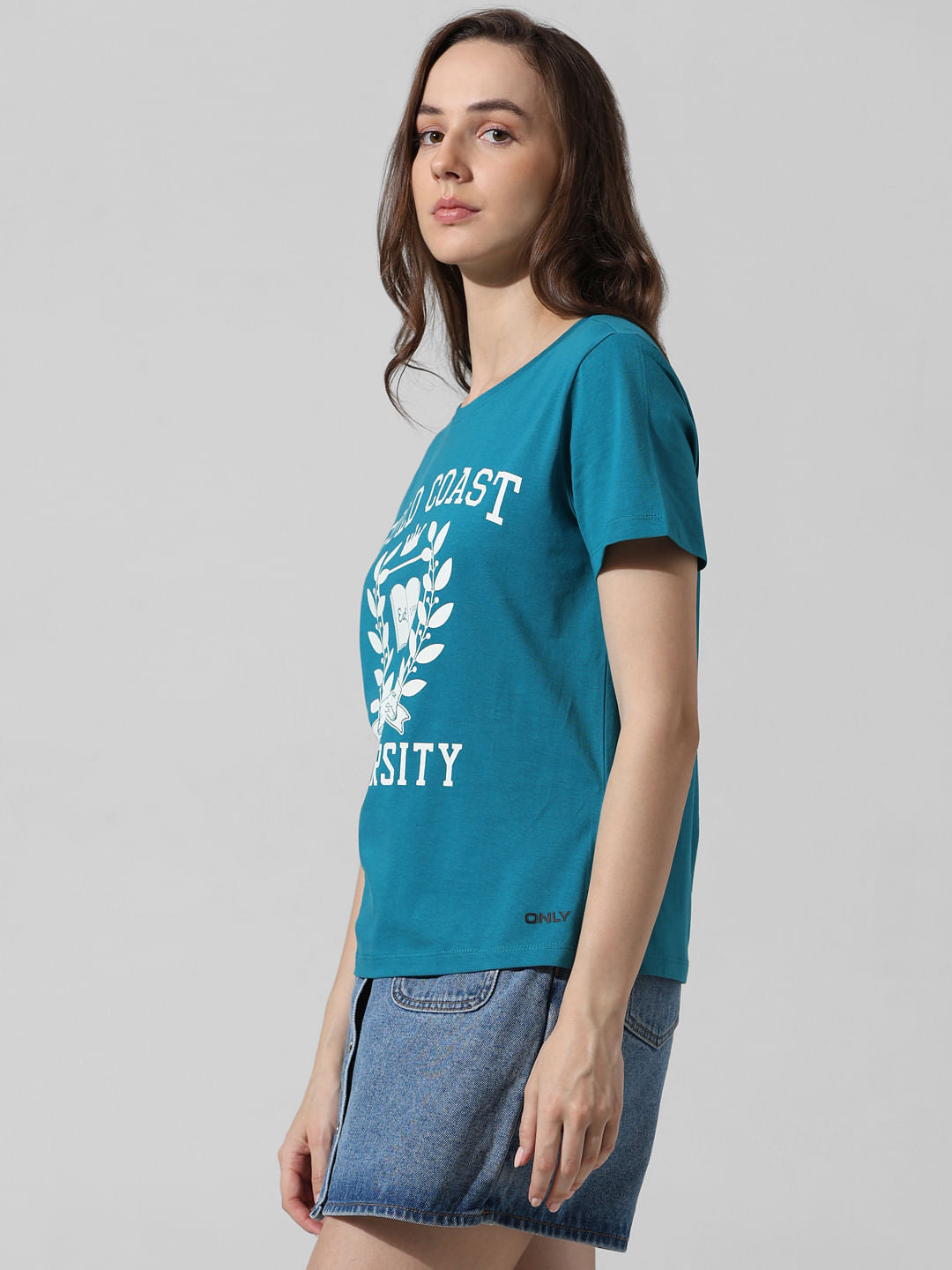 Blue Text Print Cotton T-Shirt