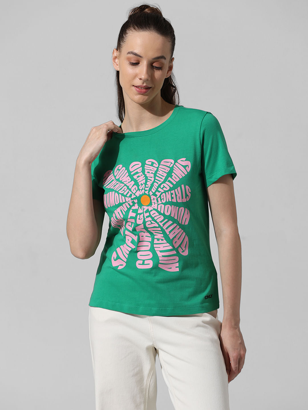 Green Printed Cotton T-Shirt