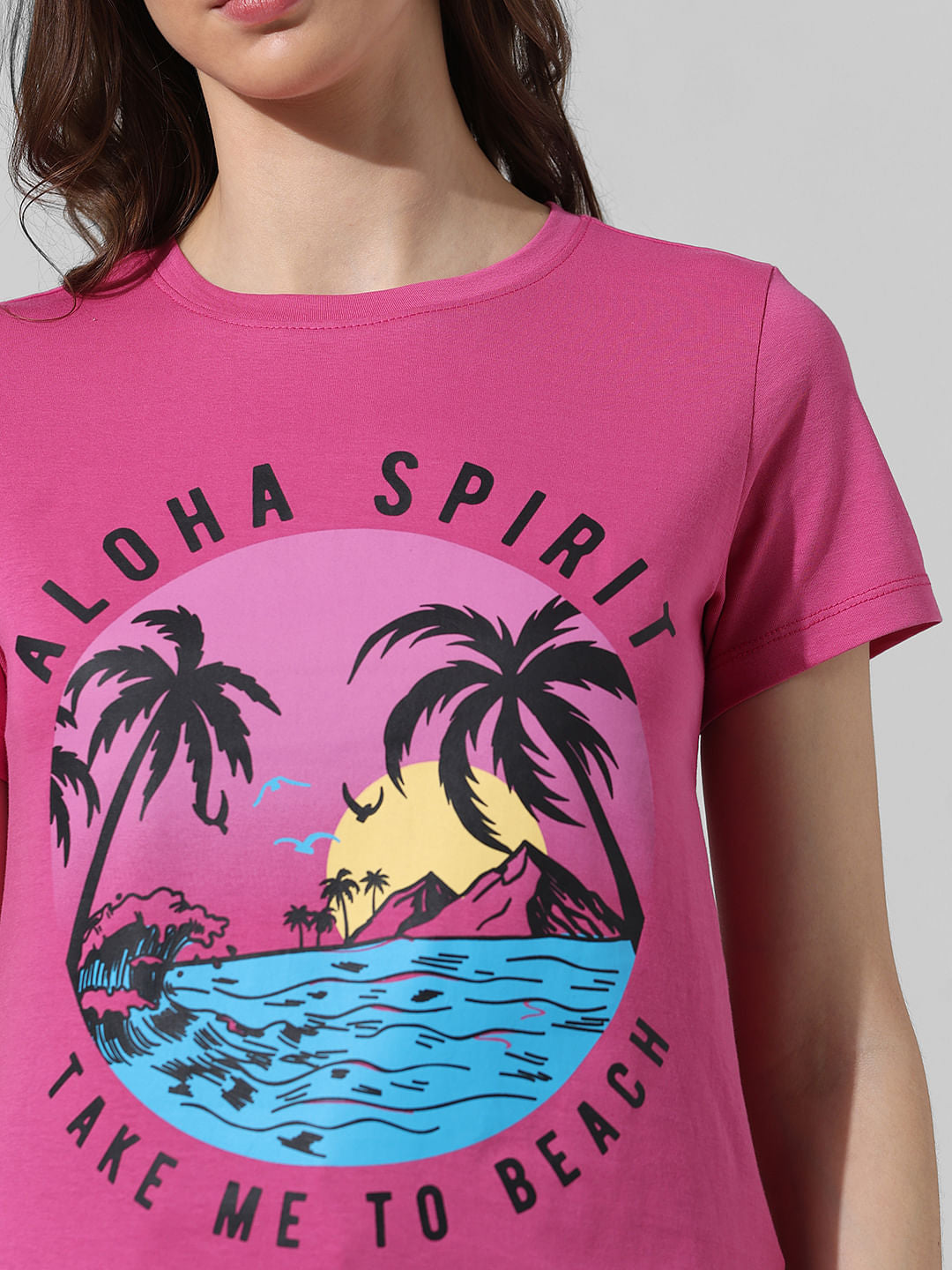 Pink Printed Cotton T-Shirt