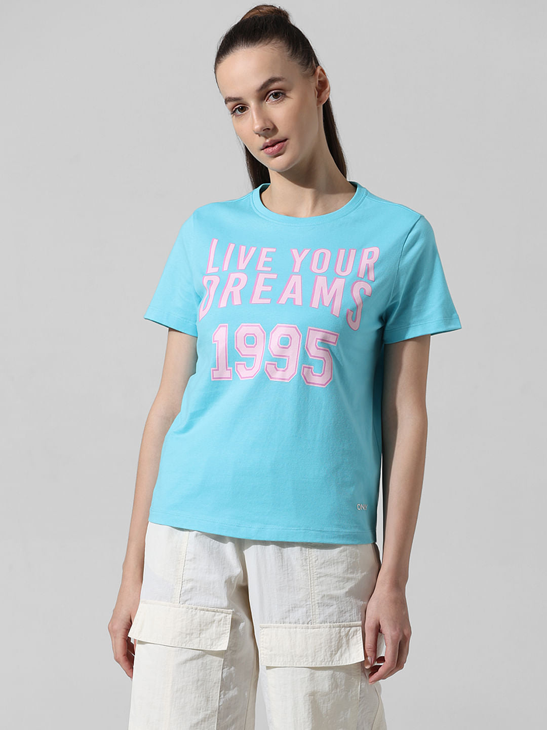 Blue Text Print T-Shirt