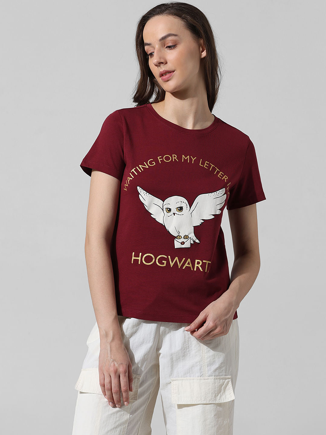 Maroon Printed Cotton T-Shirt