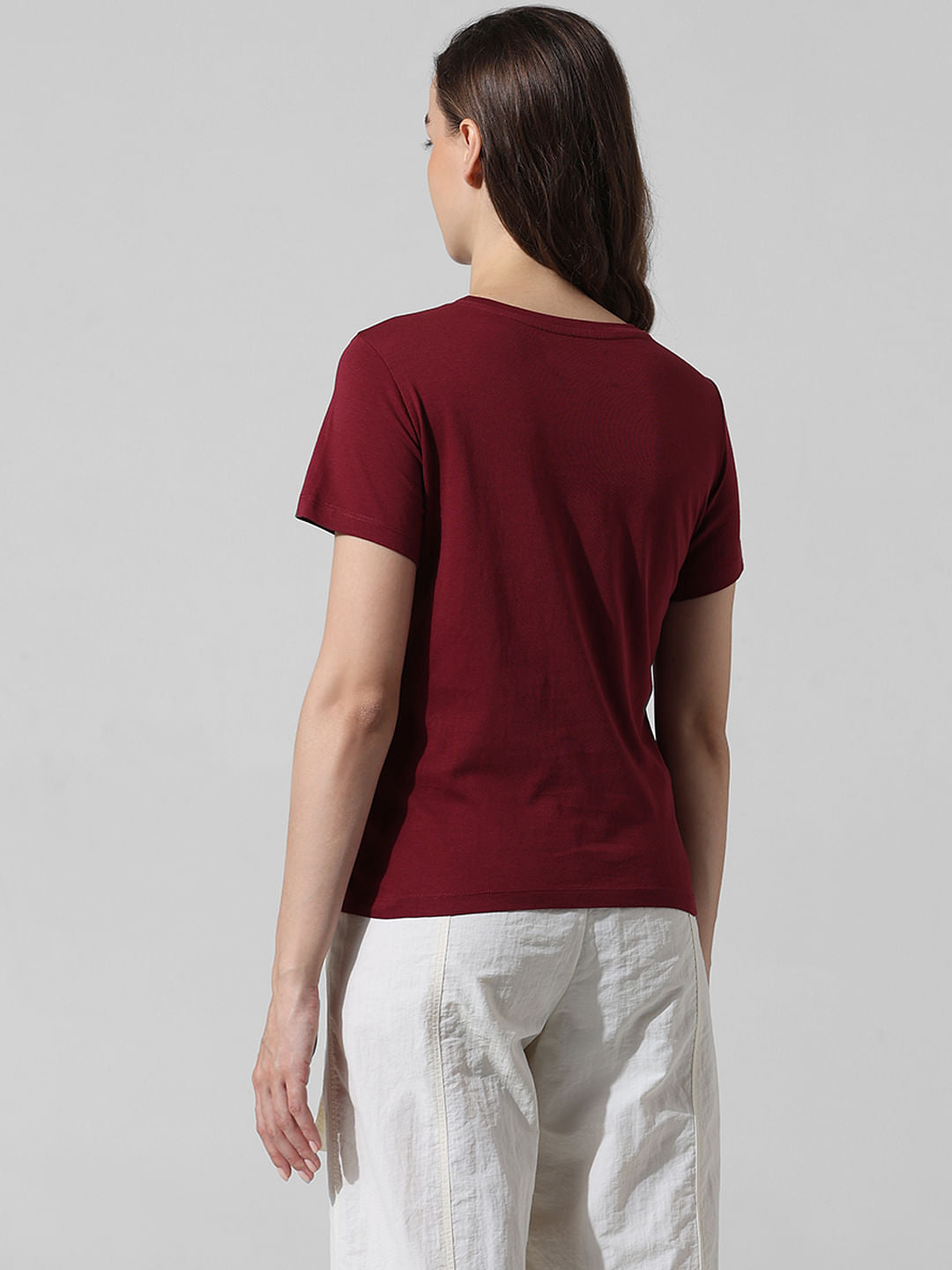 Maroon Printed Cotton T-Shirt