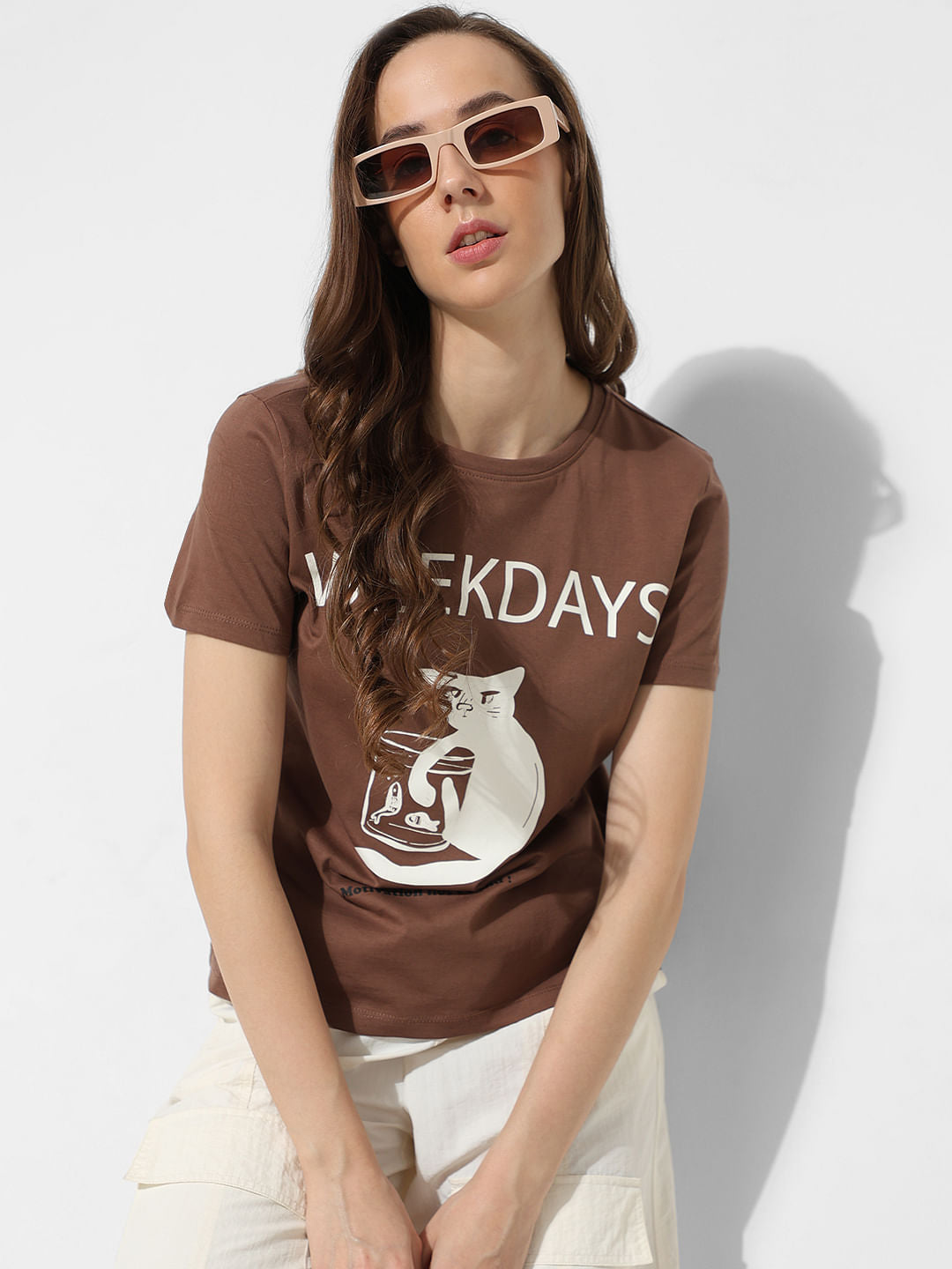 Brown Printed Cotton T-Shirt