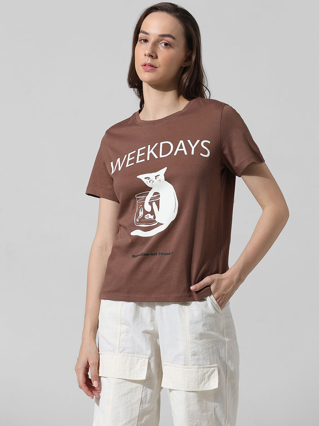Brown Printed Cotton T-Shirt