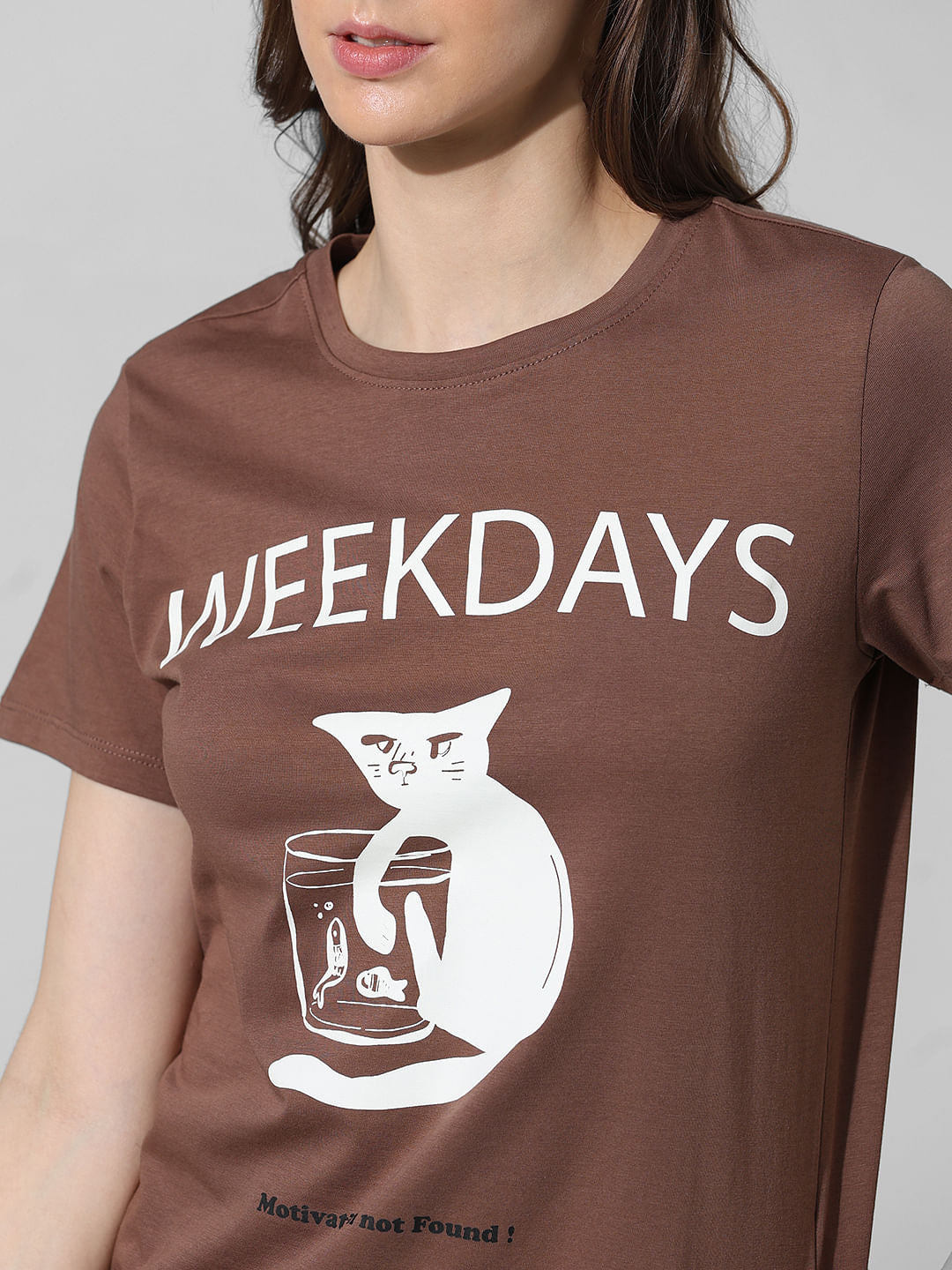 Brown Printed Cotton T-Shirt