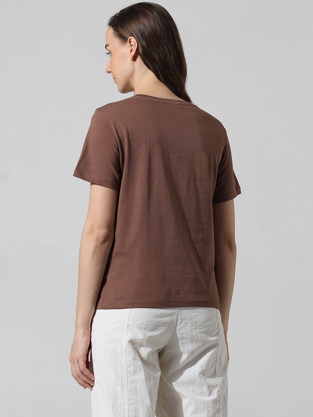 Brown Printed Cotton T-Shirt