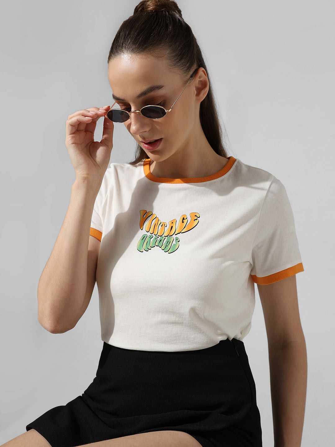 White Printed Cotton T-Shirt
