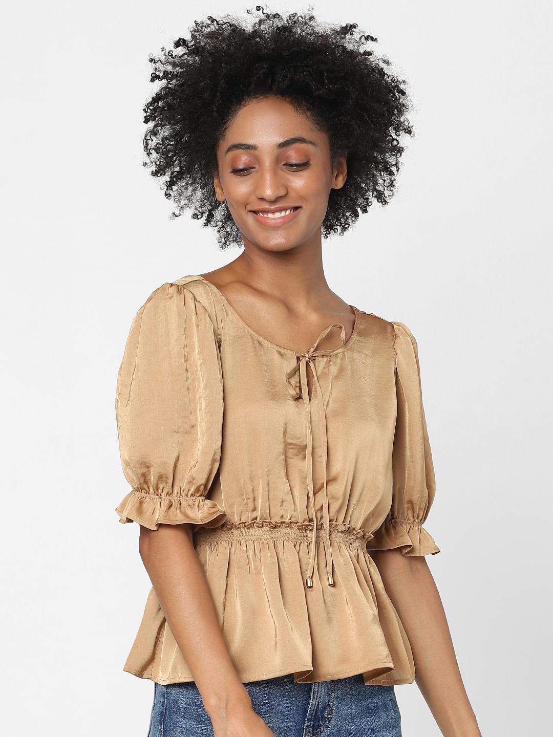 Brown Peplum Crop Top