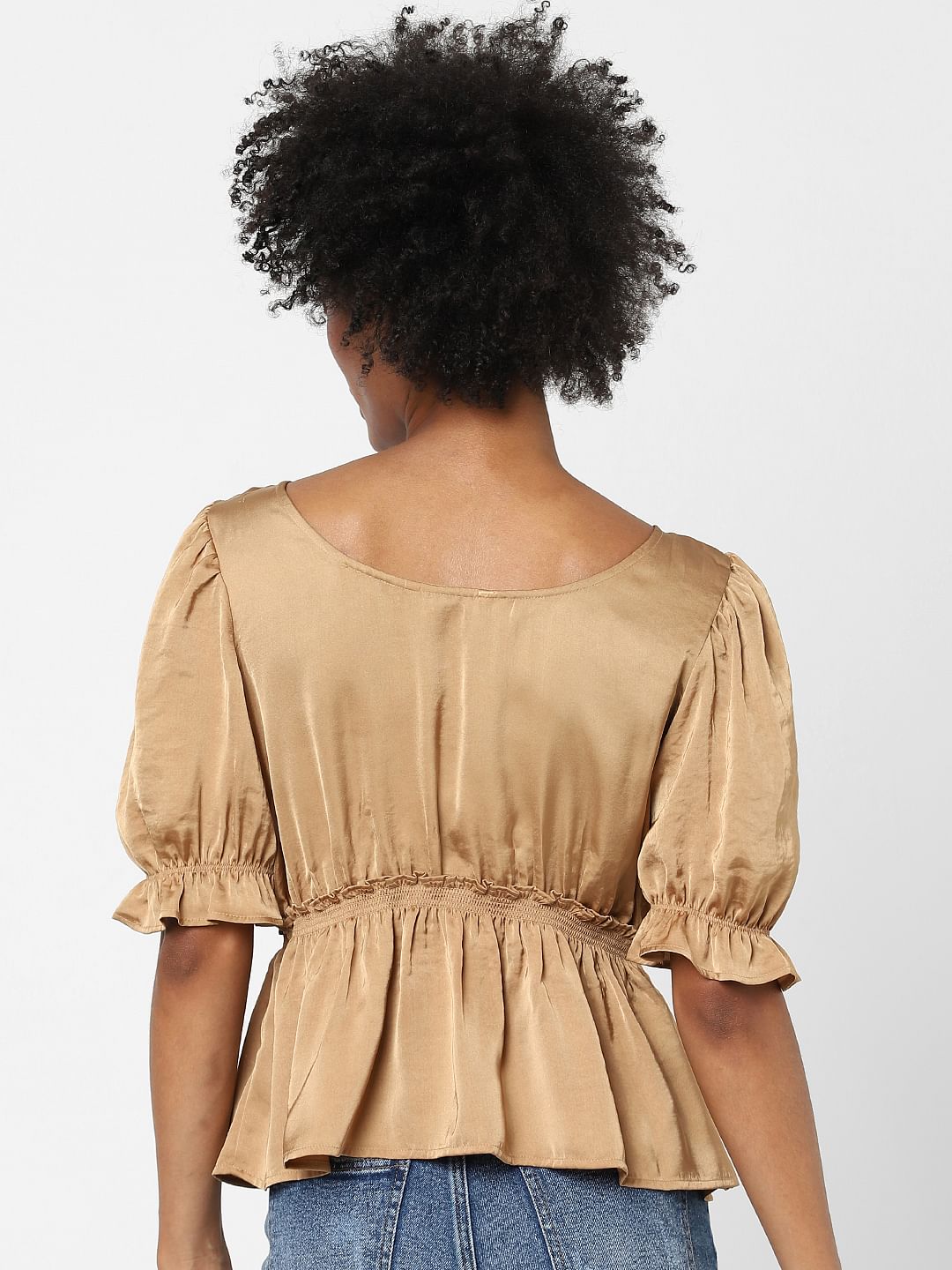 Brown Peplum Crop Top