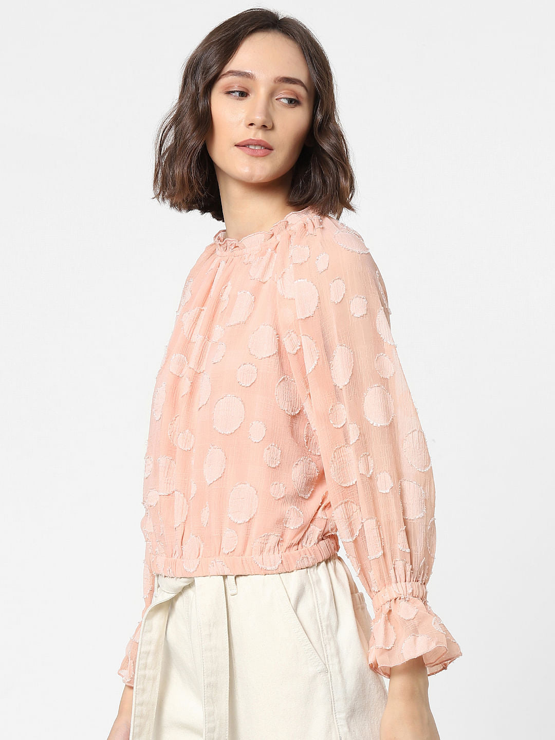 Pink Ruffled Polka Dot Top