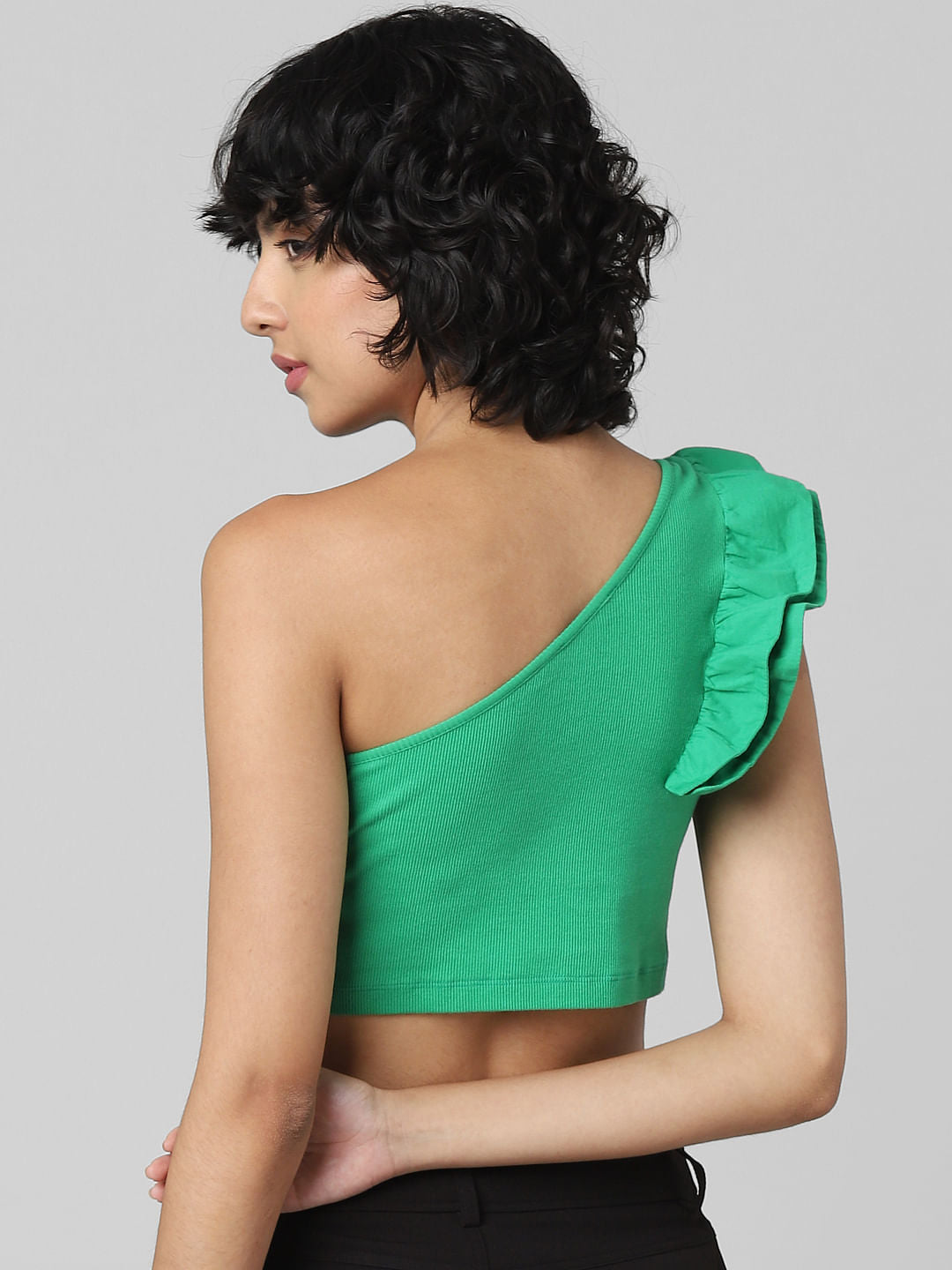 Green One Shoulder Crop Top
