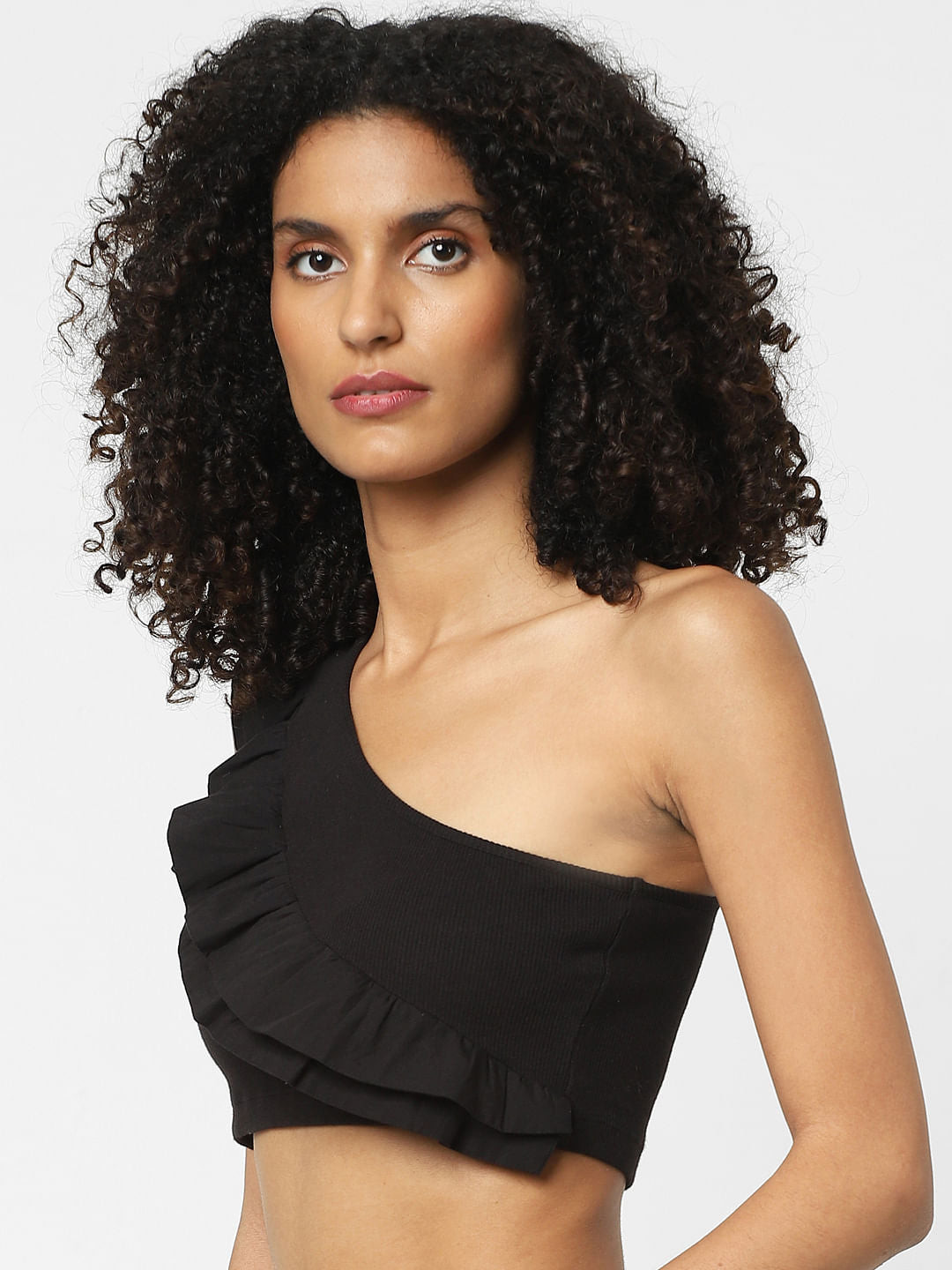 Black One-Shoulder Crop Top