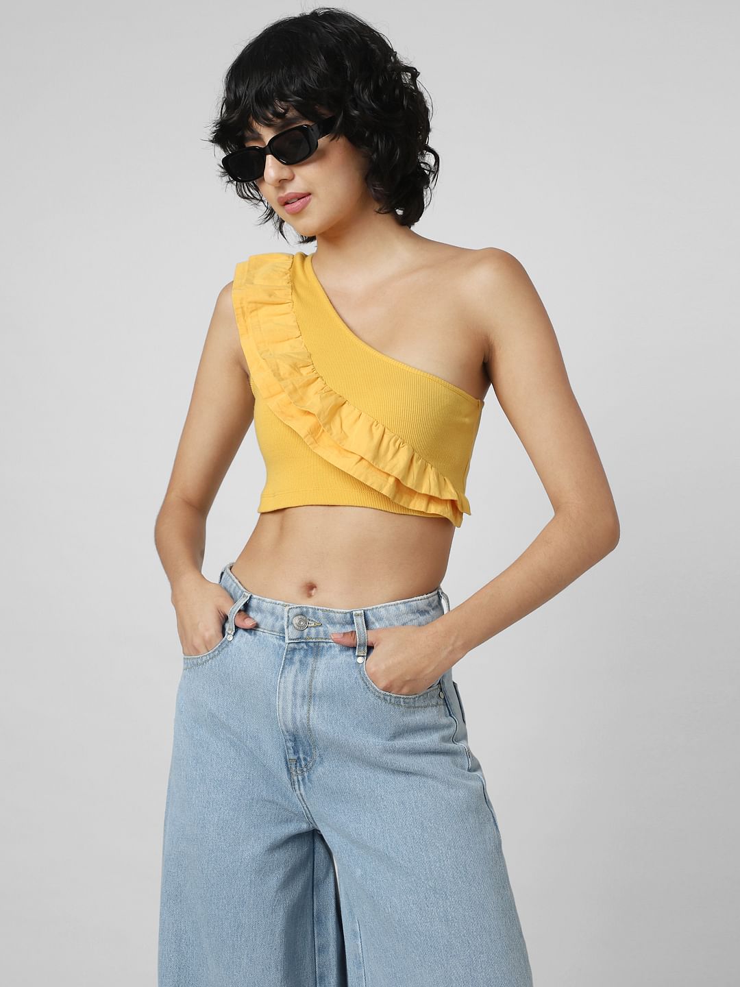 Yellow One Shoulder Crop Top