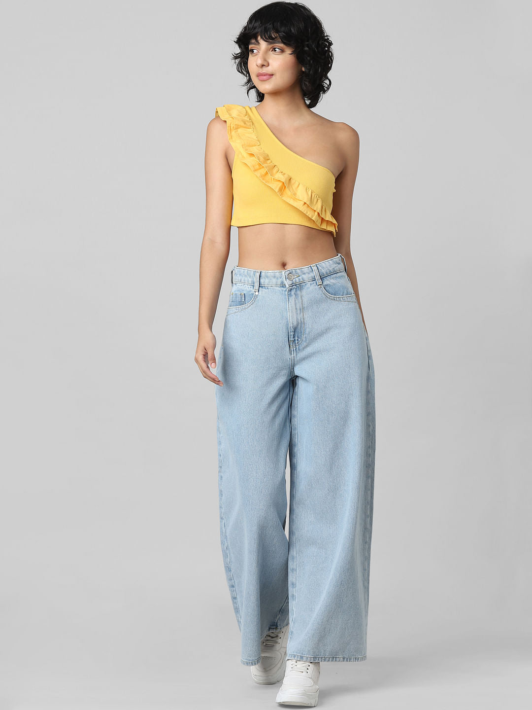 Yellow One Shoulder Crop Top