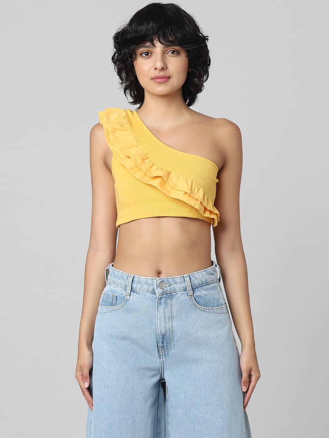 Yellow One Shoulder Crop Top