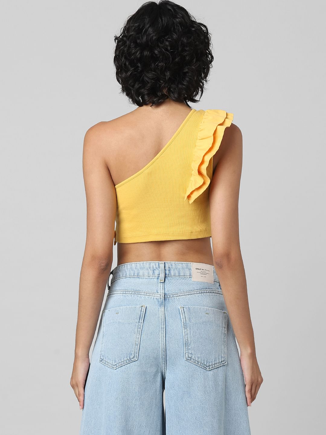 Yellow One Shoulder Crop Top