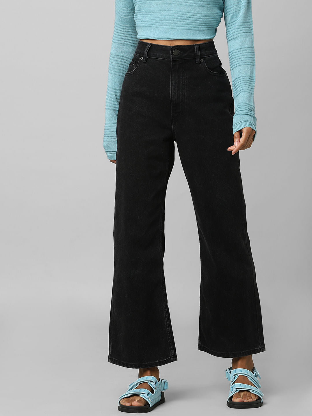 Black High Rise Wide Leg Jeans