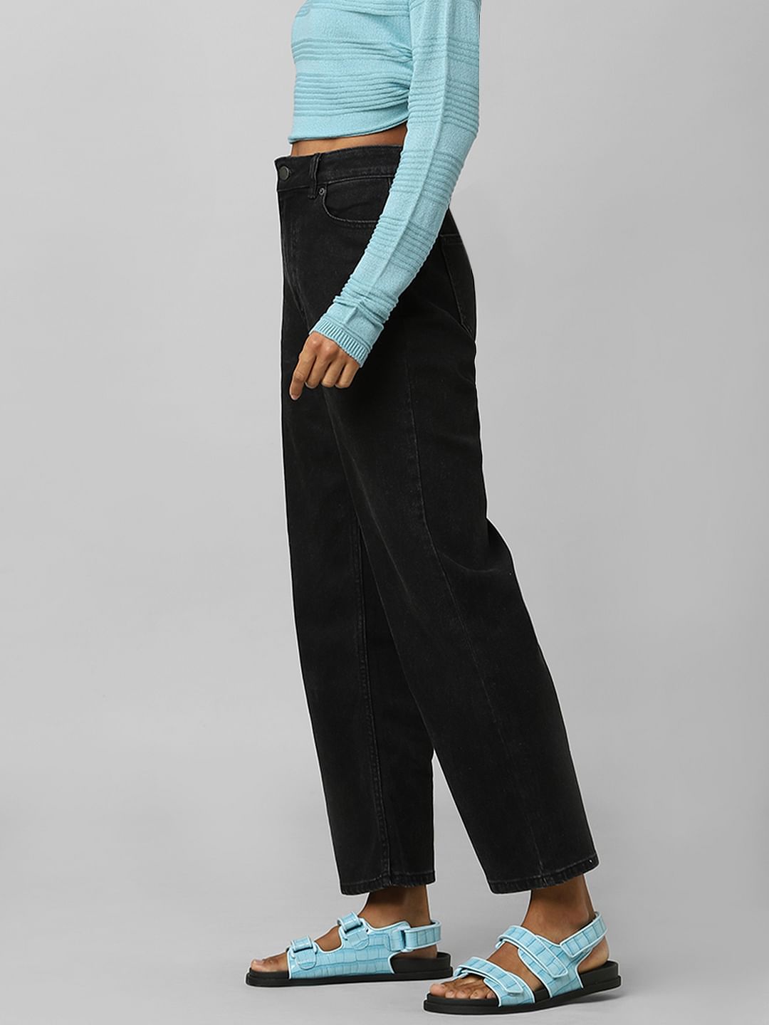 Black High Rise Wide Leg Jeans
