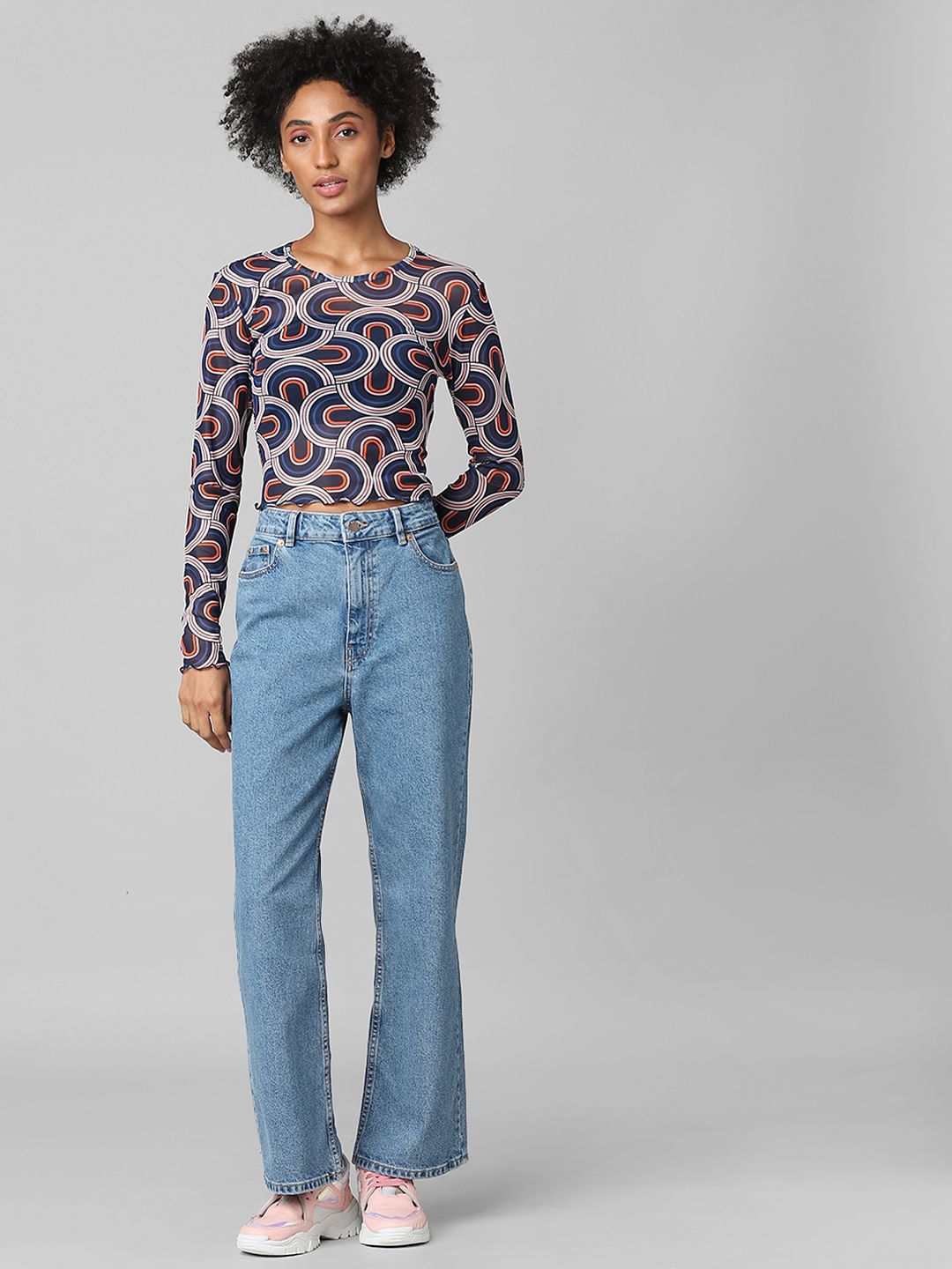 Blue High Rise Wide Leg Jeans