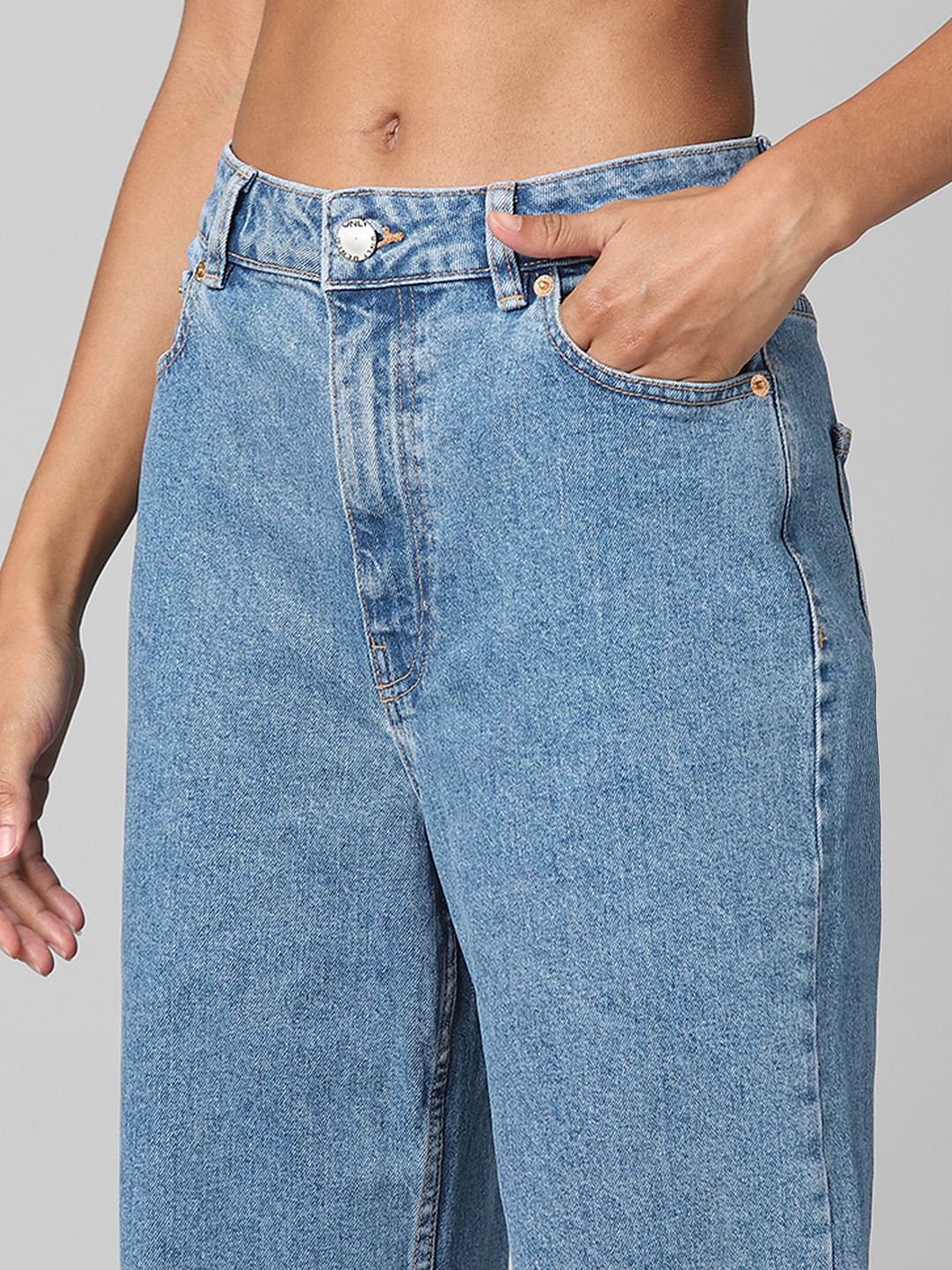 Blue High Rise Wide Leg Jeans