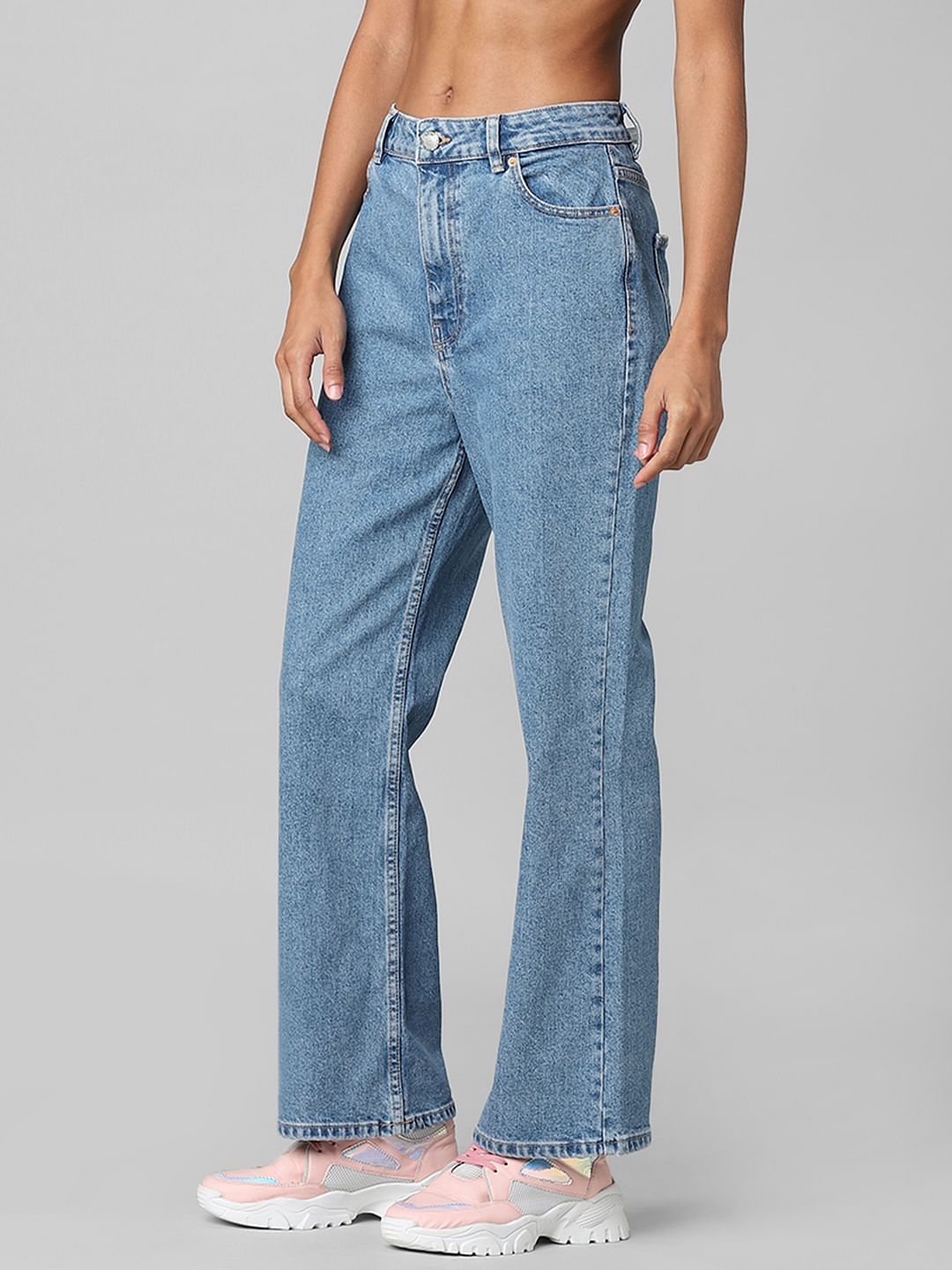 Blue High Rise Wide Leg Jeans