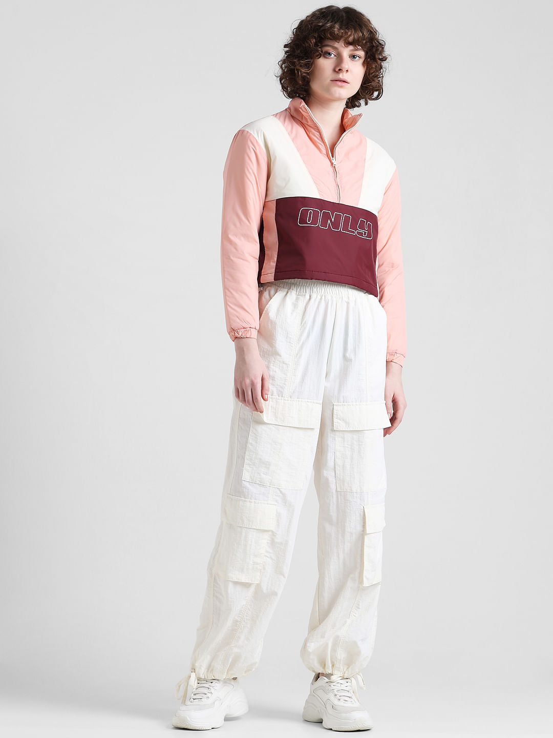 Pink Colourblocked High Neck Jacket