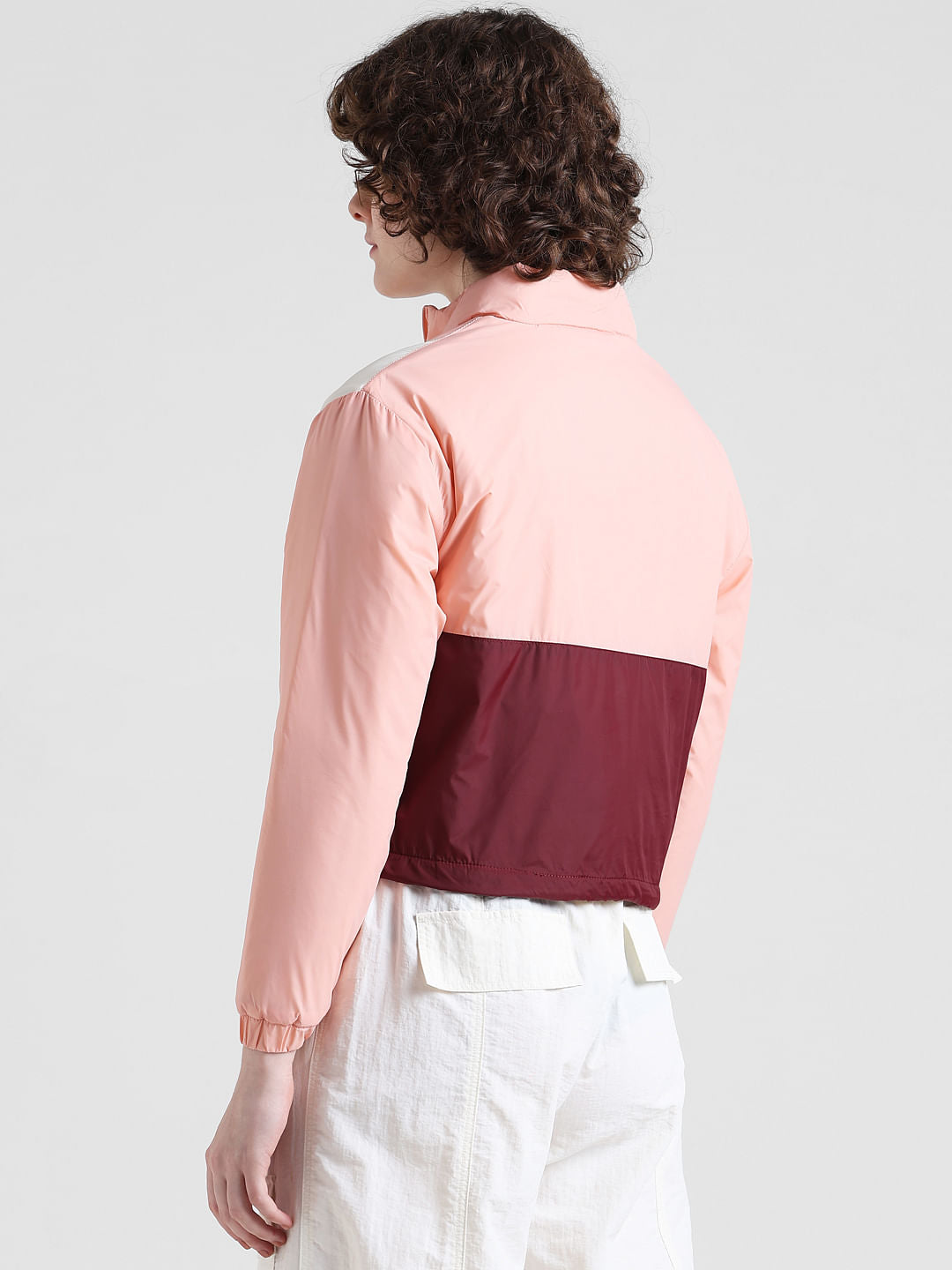 Pink Colourblocked High Neck Jacket