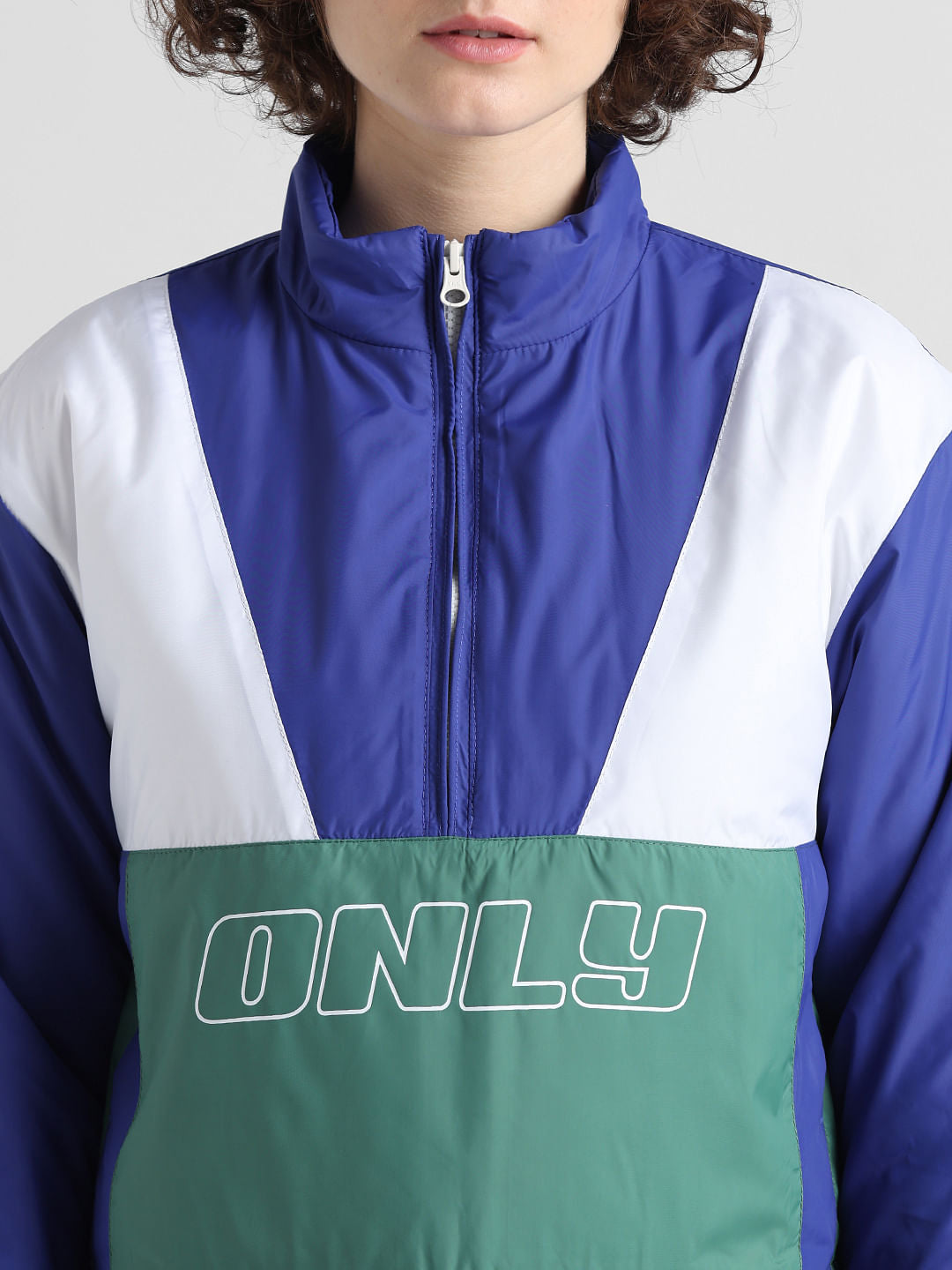 Blue Colourblocked Bomber Jacket