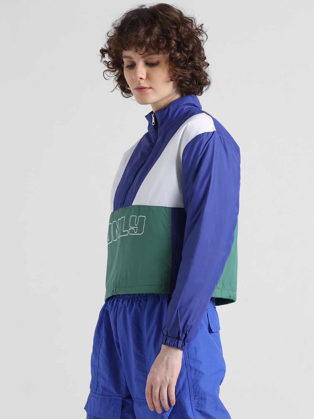 Blue Colourblocked Bomber Jacket