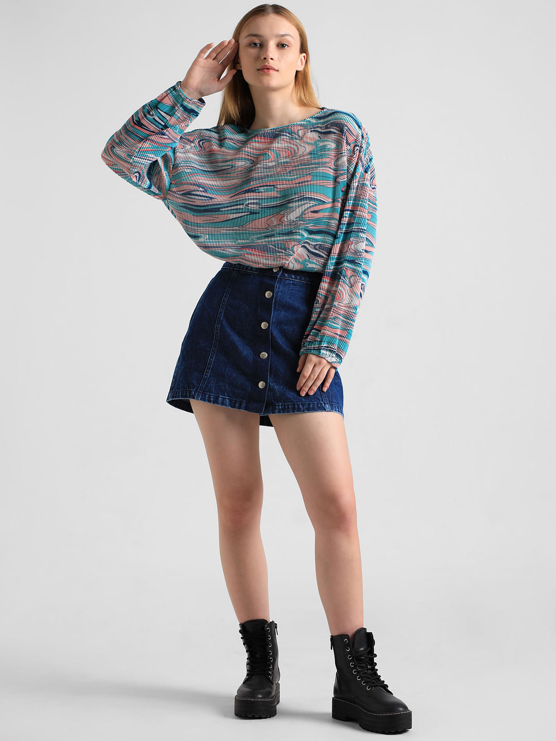 Green Printed Pleated Top